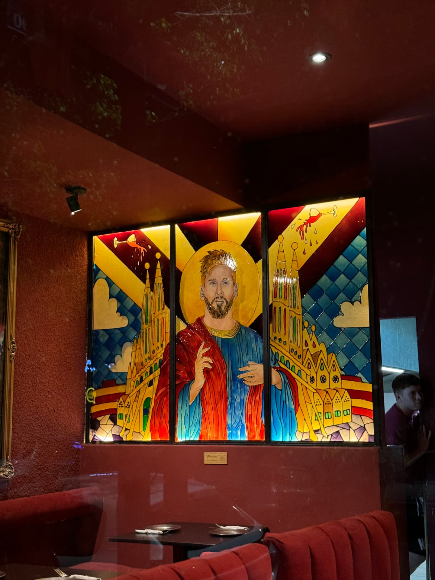 Colorful stained glass inside a Buenos Aires restaurant